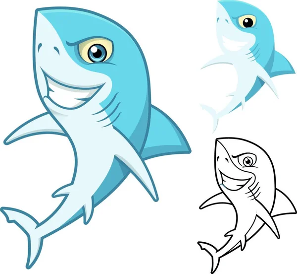 这张图片是一个高质量的鲨鱼卡通人物 包括平面设计和线条艺术版图 — 图库矢量图片