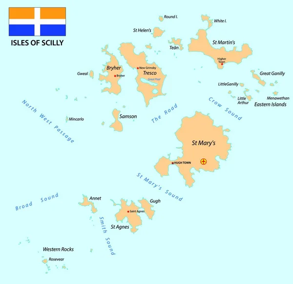 Las Islas Scilly Mapa Con Bandera — Archivo Imágenes Vectoriales