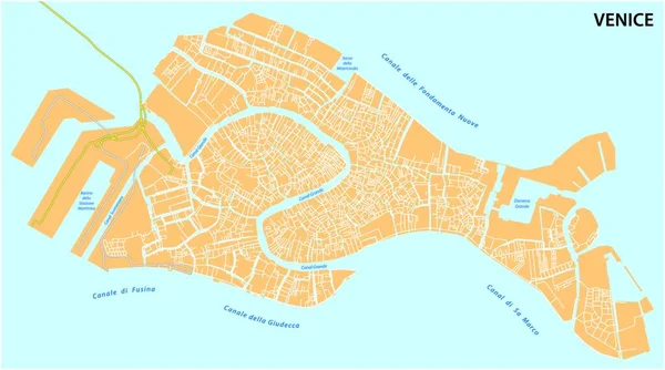 Olasz Velence Városának Vázlatos Térképe — Stock Vector