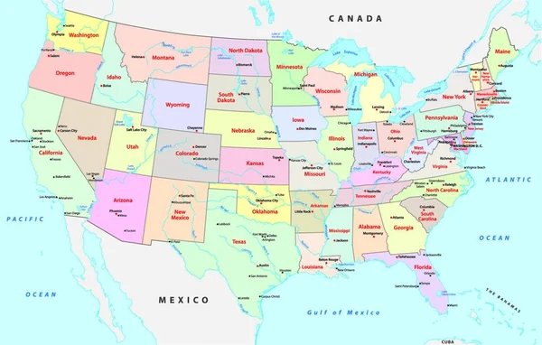 美国五颜六色的联邦行政和政治地图 — 图库矢量图片