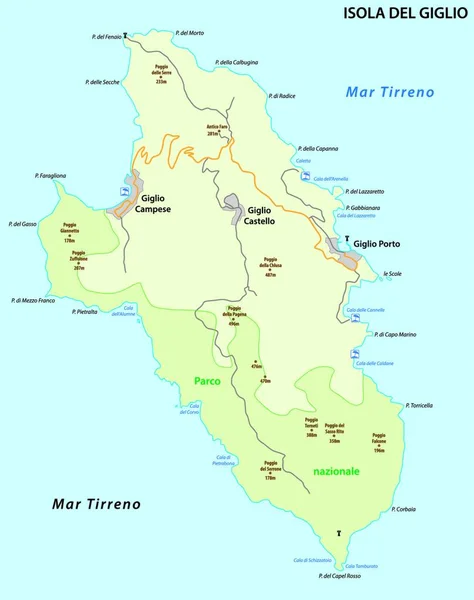 Vector Map Italian Island Giglio Tyrrhenian Sea — Stock Vector