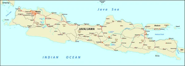 Mapa Carreteras Vectoriales Isla Indonesia Java — Vector de stock