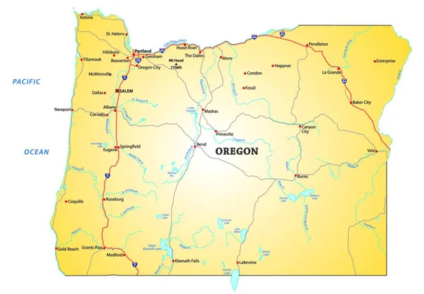 Road Map Dell Oregon Stato Degli Stati Uniti — Vettoriale Stock