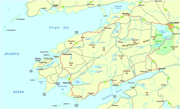Mapa Carretera Costera Panorámica Turística Anillo Kerry Irlanda — Vector de stock