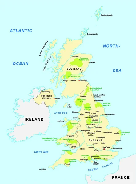 Carte Vectorielle Des Parcs Nationaux Royaume Uni — Image vectorielle