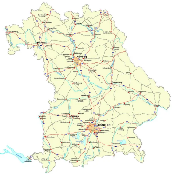 Mapa Drogowa Wektora Niemieckiego Kraju Związkowego Bavaria — Wektor stockowy