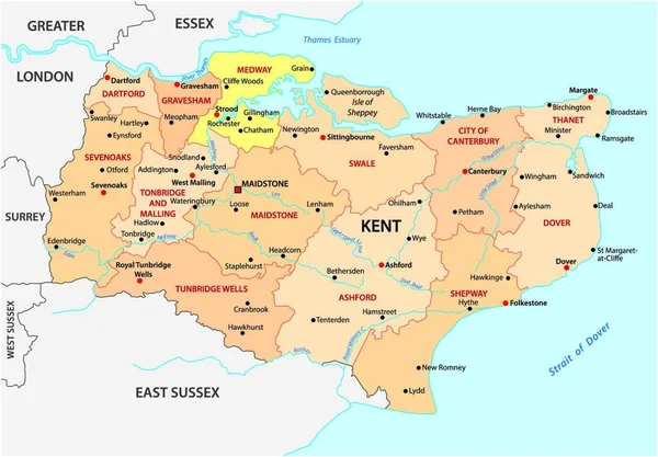 Carte Administrative Vectorielle Comté Kent Angleterre — Image vectorielle