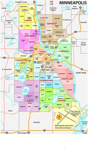 Minneapolis Administrativt Politisk Veigående Vektorkart – stockvektor