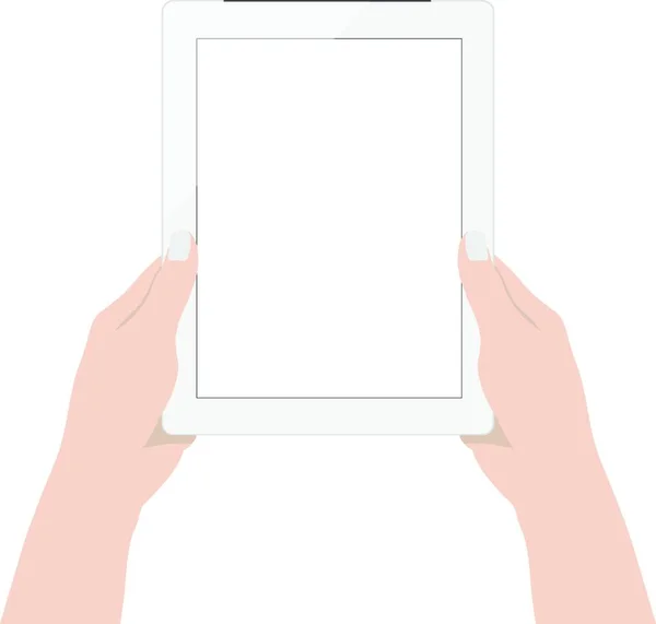 Design Vetor Fechar Mão Mulher Usando Tecnologia Tablet Digital Exibição — Vetor de Stock