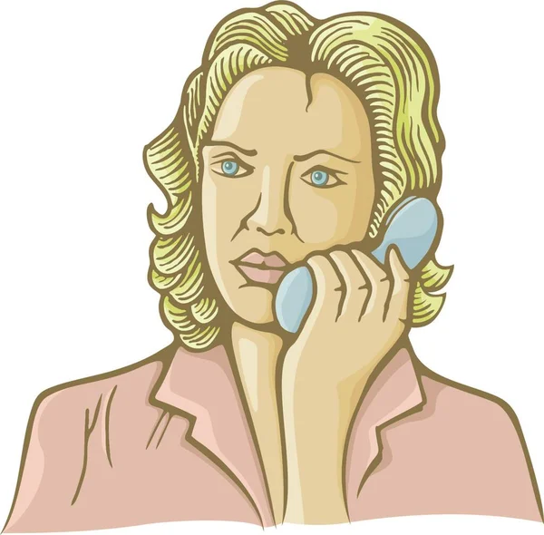 Telefonda Konuşan Bir Kadının Eski Moda Çizimi — Stok Vektör