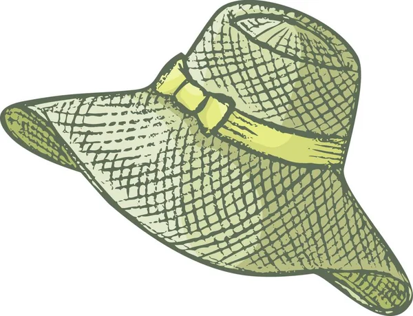 Женская Летняя Шляпа Маленькой Ленточкой Белом Фоне — стоковый вектор