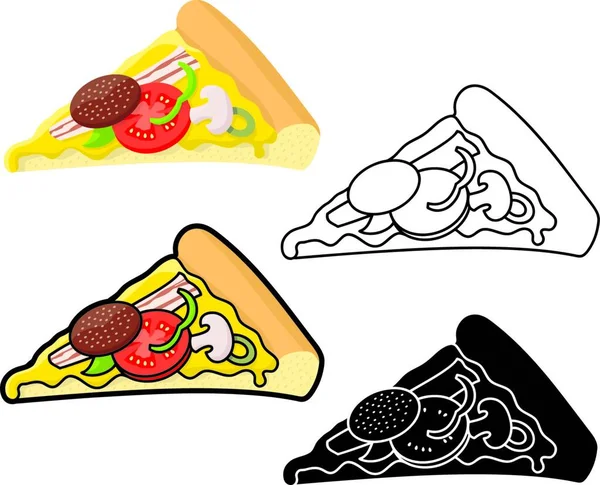 Pizza Szelet Illusztráció Négy Változatban — Stock Vector