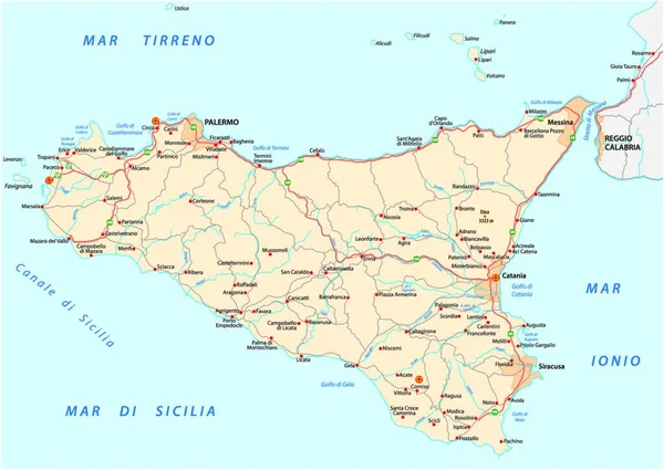 Подробная Векторная Карта Острова Сицилия Италия — стоковый вектор