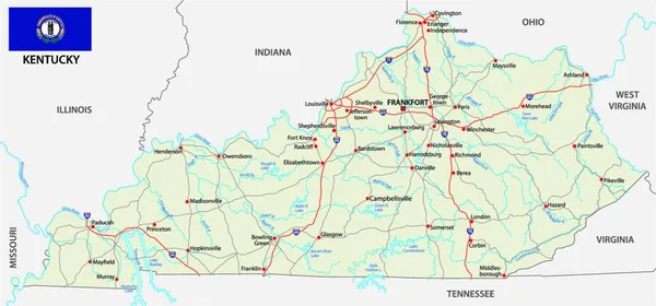 アメリカ州ケンタッキー州の旗が付いた道路地図 — ストックベクタ