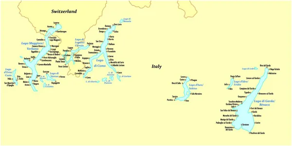 Vector Outline Map Northern Italian Lakes — Stock Vector