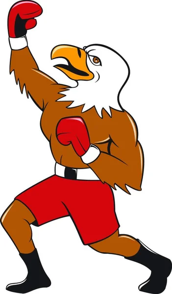 Illustration Bald Eagle Boxer Pumping Fist Air Looking Knees Bent — Stock Vector