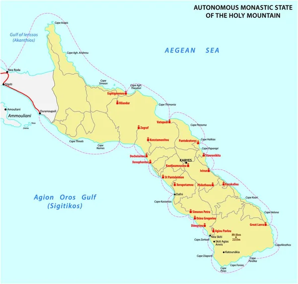 Mapa Estado Monástico Autônomo Montanha Santa Grécia —  Vetores de Stock