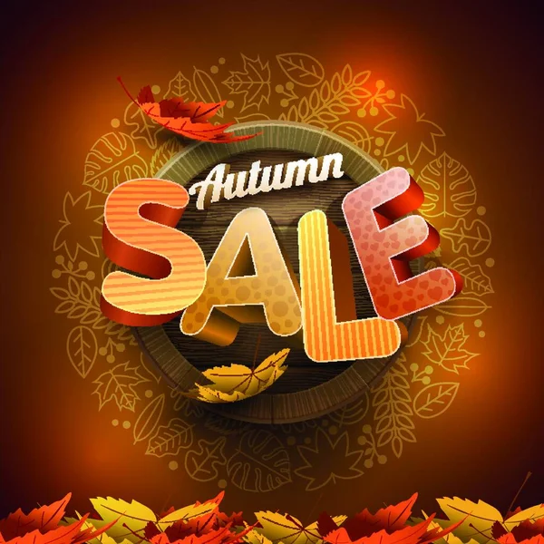 Vector Autumn Sale Design Wood Background Leaf Icon Frame — Stock Vector