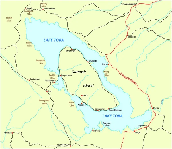 Mapa Estradas Vetor Vulcão Indonésio Lago Toba Sumatra —  Vetores de Stock
