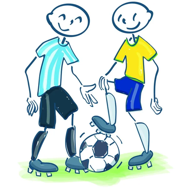 Ραβδί Στοιχεία Ποδοσφαιριστές Κίτρινο Και Μπλε — Διανυσματικό Αρχείο