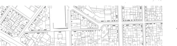 Inbeelding Kadaster Kaart Van Grondgebied Met Gebouwen Straten Huisnummers — Stockvector