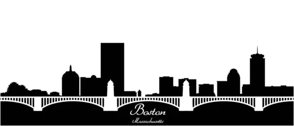 Boston City Skyline Czarno Biała Sylwetka — Wektor stockowy