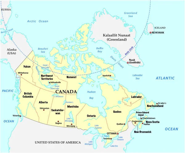 Mapa Vetorial Canadá Com Províncias Fronteiras —  Vetores de Stock