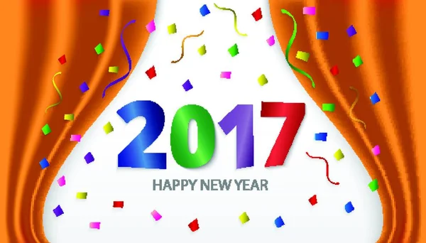 Szczęśliwego Nowego Roku 2017 Kolorowy Błyszczący Typ Tle Wstążkami Konfetti — Wektor stockowy