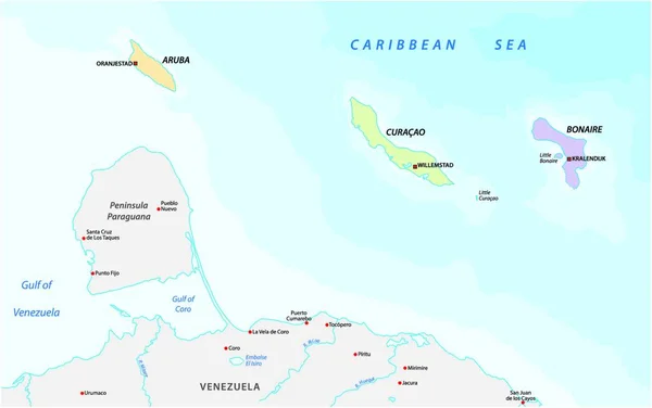 Mapa Localização Das Ilhas Abc Mar Caribe — Vetor de Stock