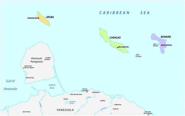 Mapa Ubicación Las Islas Abc Mar Caribe — Vector de stock