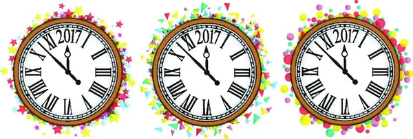 Confetti Con Texto 2017 Diseño Saludo Año Nuevo Reloj Vintage — Archivo Imágenes Vectoriales