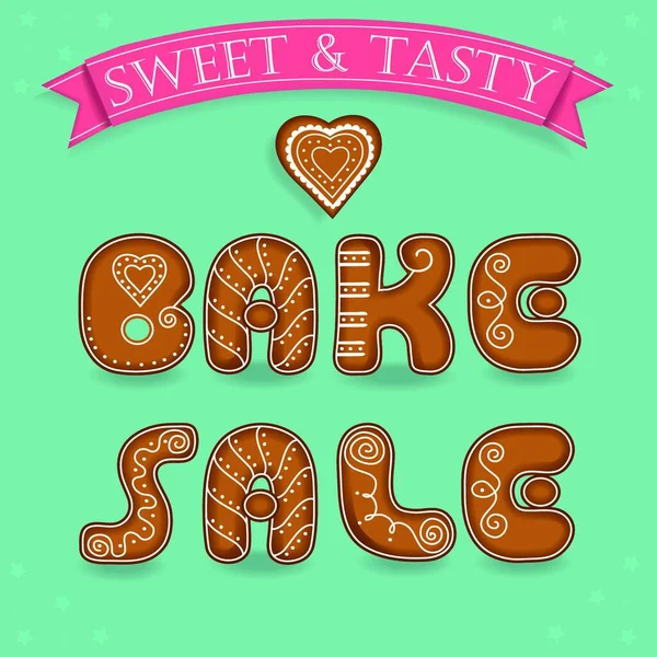 Bake Sale Inscription Gingerbread Font Broun Signs Ginger Cookies Blue — Stock Vector