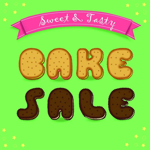 Bake Sale Inscription Cookies Font Yellow Chocolate Biscuits Green Background — Stock Vector