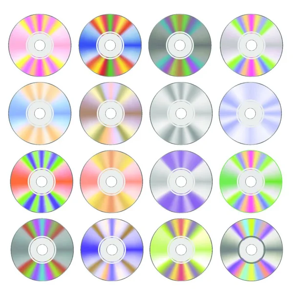 Ensemble Différents Disques Compacts Colorés Isolés Sur Fond Blanc — Image vectorielle