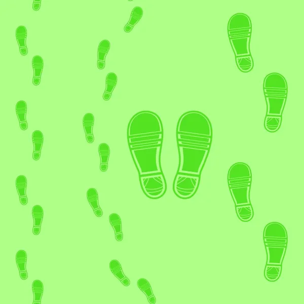 Saubere Schuhabdrücke Nahtloses Muster Isoliert Auf Grünem Hintergrund — Stockvektor