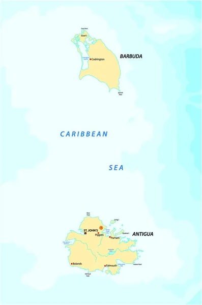 Mapa Das Ilhas Caribenhas Antigua Barbuda — Vetor de Stock