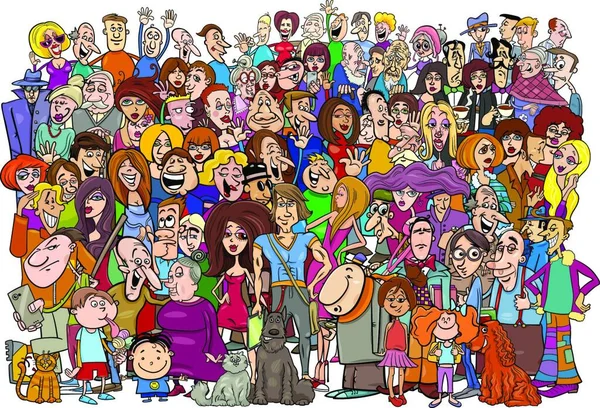 Illustration Bande Dessinée Grand Groupe Personnes Dans Foule — Image vectorielle