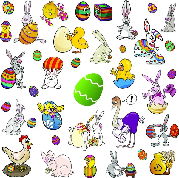 Cartoon Illustration Easter Characters Objects Clip Art Set — Stock Vector