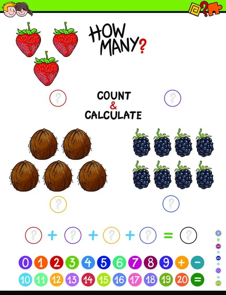 Cartoon Illustration Educational Matematical Counting Addition Activity Children — Stockový vektor