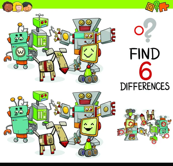 Cartoon Illustration Finding Differential Educational Activity Children Robot Characters — 스톡 벡터