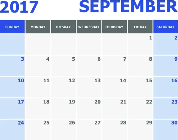 2017 Kalendervecka Börjar Söndag Månader Inställd Stock Vektor — Stock vektor