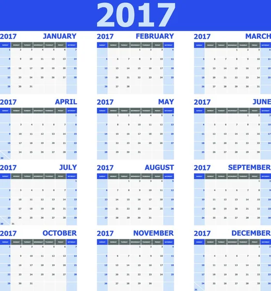 2017 Calendar Week Starts Sunday Months Set Stock Vector — Stock Vector
