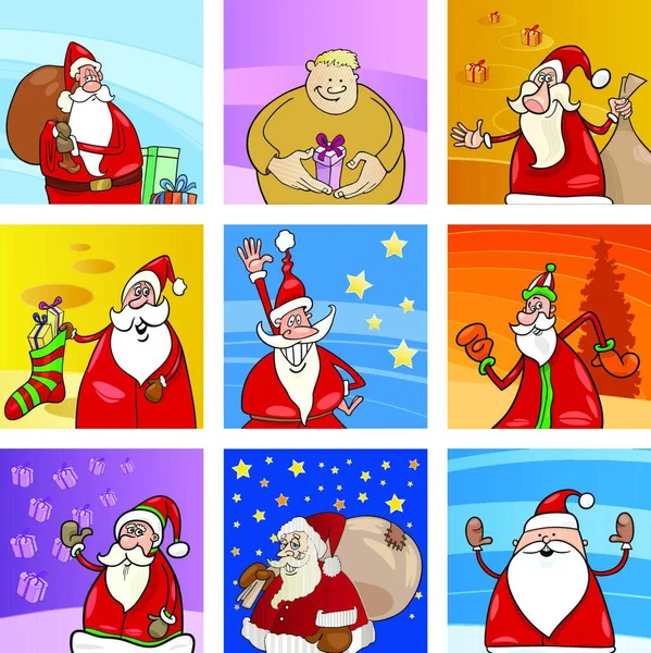 Christmas Design Elements Greeting Cards Santa Claus Character Set — 스톡 벡터