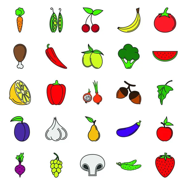 Food Icon Set Vorhanden Gemüse Und Fleischfarben Symbole Für Mobiltelefone — Stockvektor