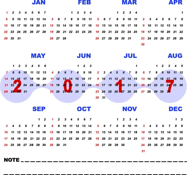 Creado 2017 Plantilla Simple Calendario Vector Stock — Vector de stock