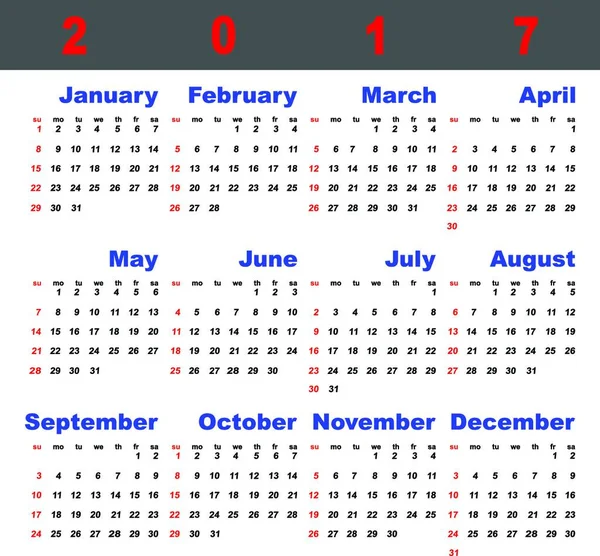 Día Trabajo 2017 Calendario Vector Stock — Archivo Imágenes Vectoriales