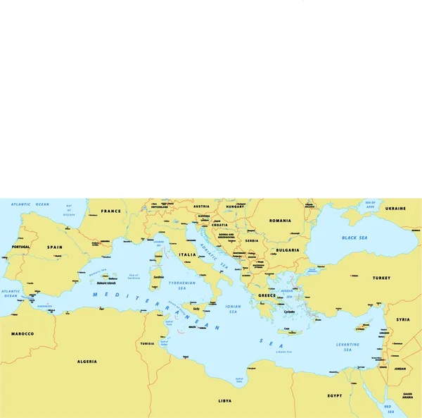 Карта Средиземного Моря Векторная Иллюстрация — стоковый вектор