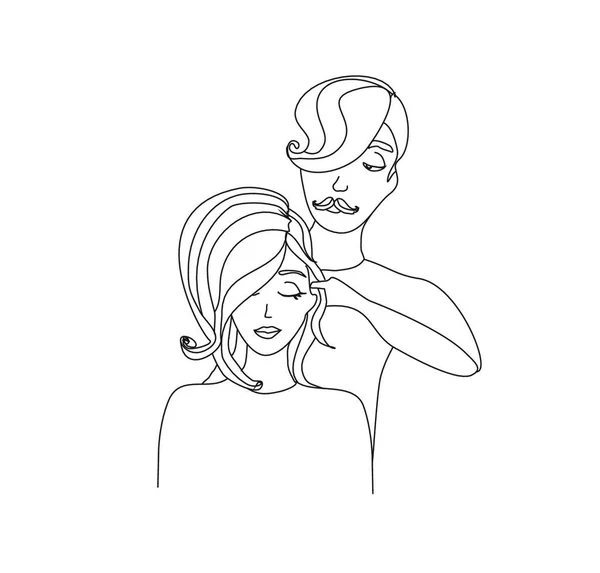 Femme Faire Couper Les Cheveux Par Coiffeur — Image vectorielle