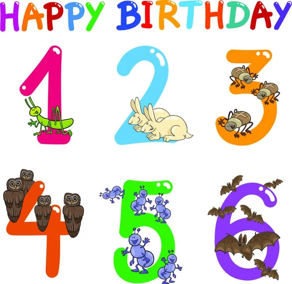 Illustrazione Dei Cartoni Animati Design Dei Biglietti Auguri Compleanno Bambini — Vettoriale Stock