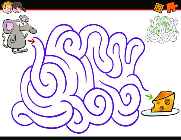 Cartoon Illustration Education Labyrinth Activity Game Für Kinder Mit Maus — Stockvektor